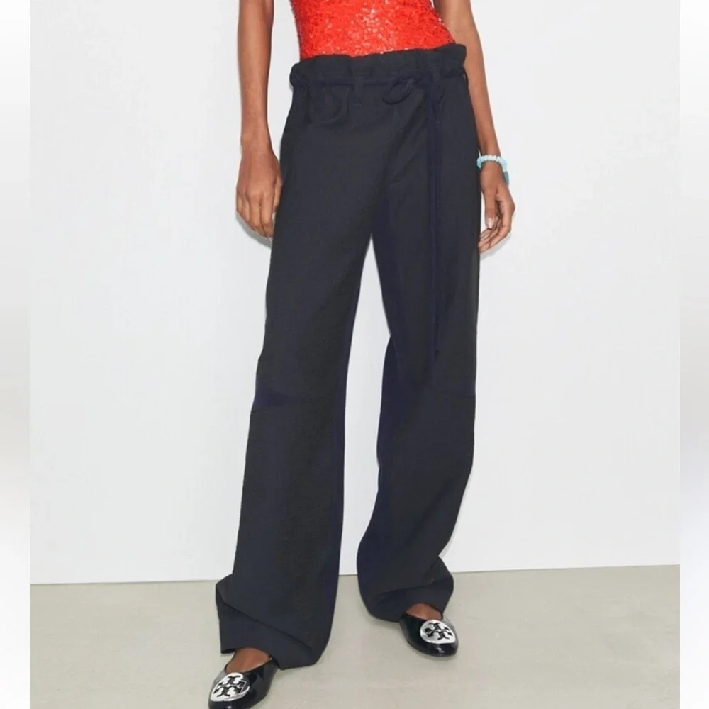 Tory Burch Wide Leg Black Linen Pants